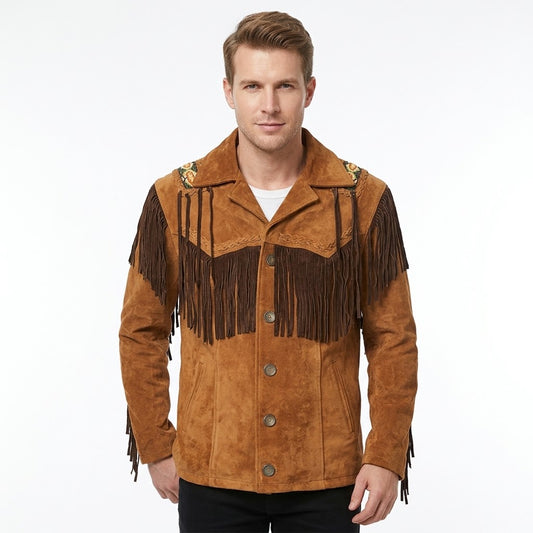 Western Brown Suede Leather Fringe Jacket Cowboy Jacket LWJ1300