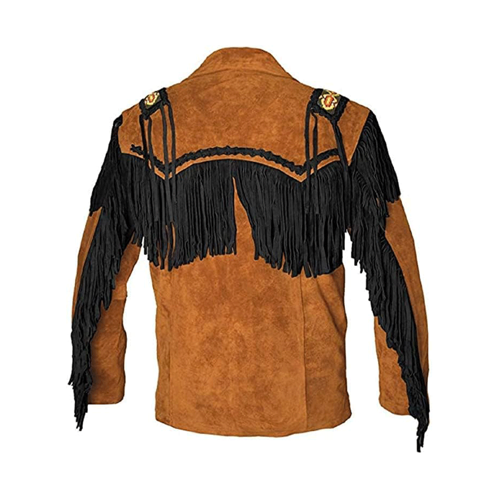 Western Brown Suede Leather Fringe Beaded Jacket Cowboy Jacket LWJ1470
