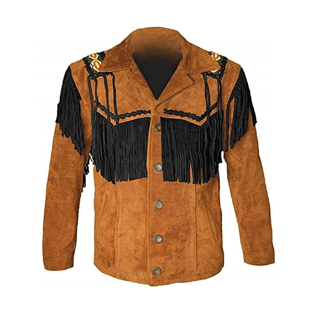 Western Brown Suede Leather Fringe Beaded Jacket Cowboy Jacket LWJ1470