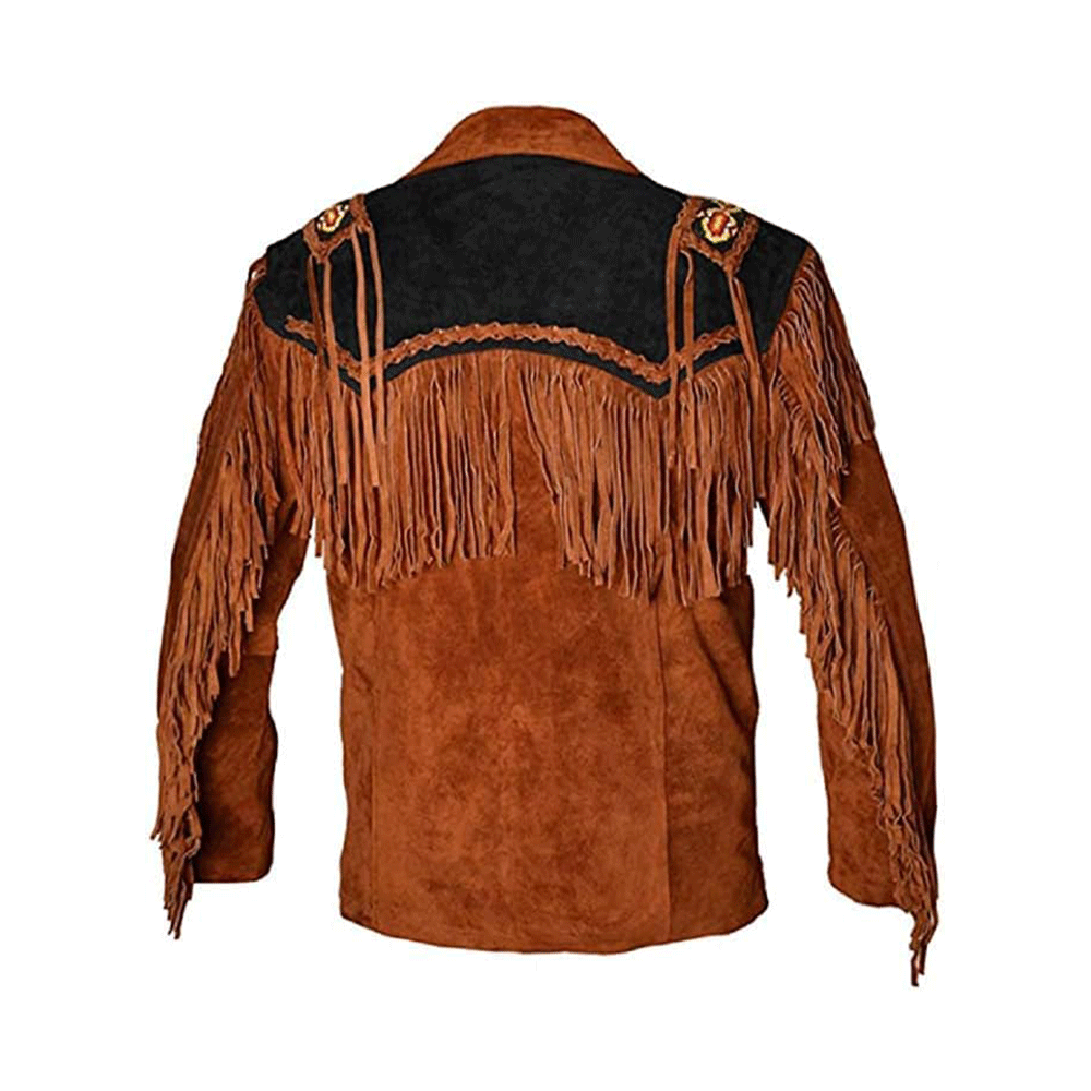 Western Brown Suede Leather Fringe Beaded Jacket Cowboy Jacket LWJ1480