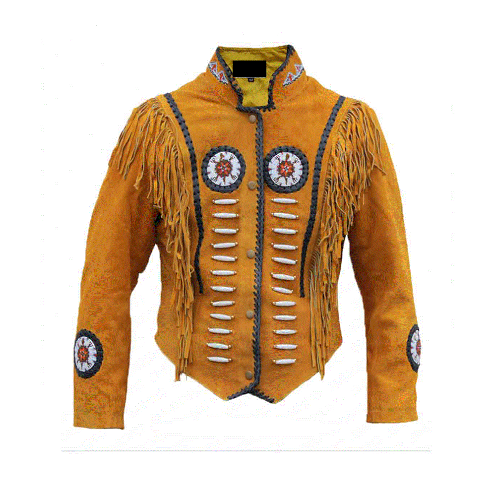 Western Brown Suede Leather Fringe Beaded Jacket Cowboy Jacket LWJ1490