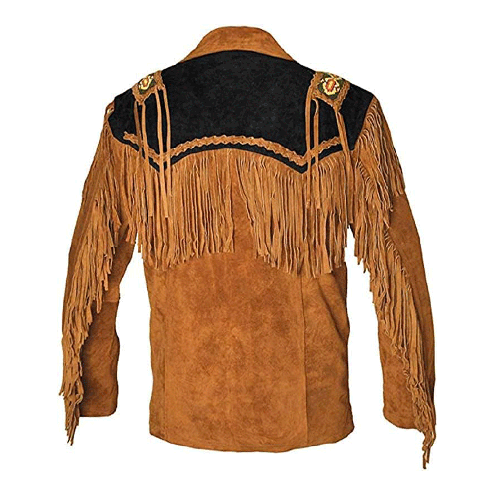Western Brown Suede Leather Fringe Beaded Jacket Cowboy Jacket LWJ2080