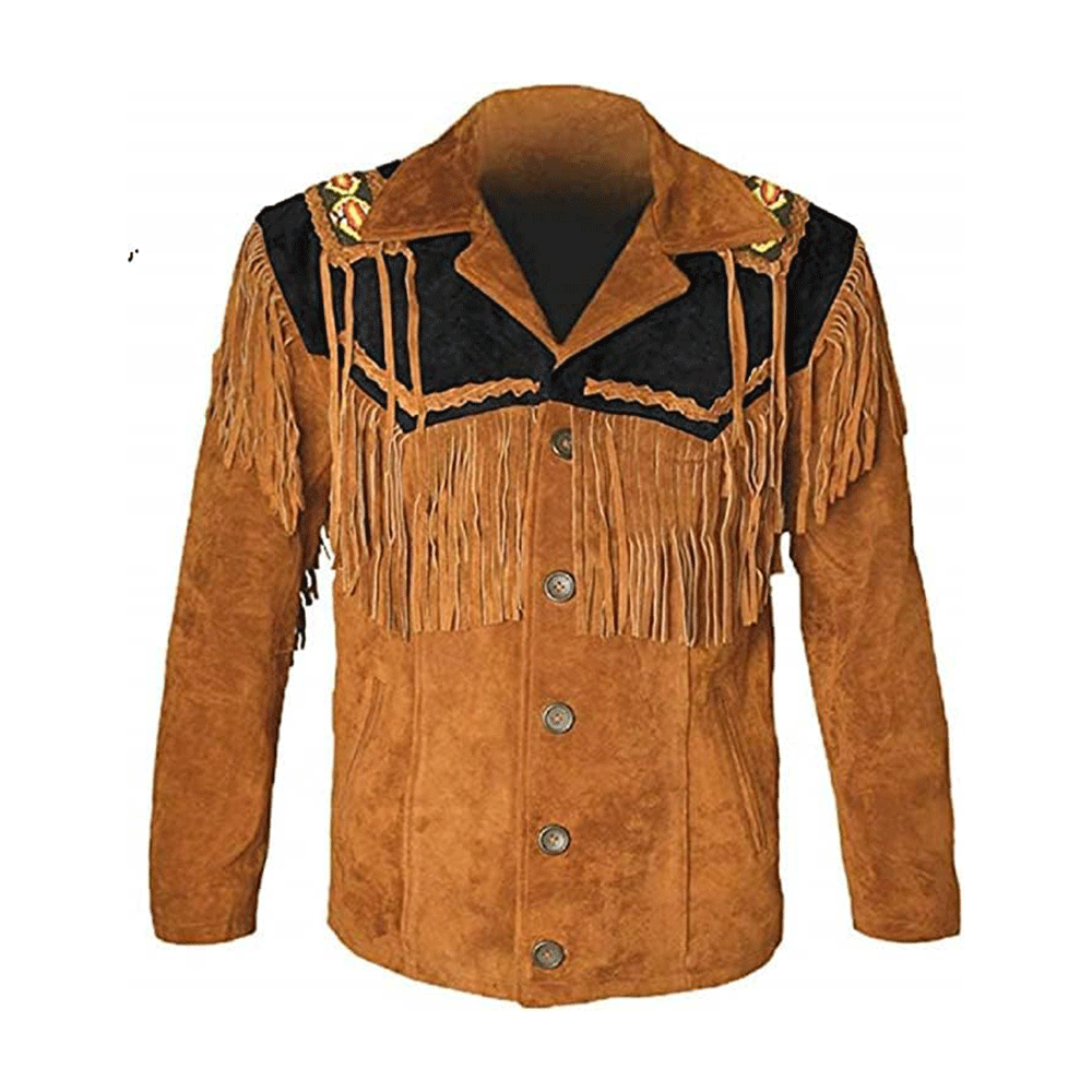 Western Brown Suede Leather Fringe Beaded Jacket Cowboy Jacket LWJ2080