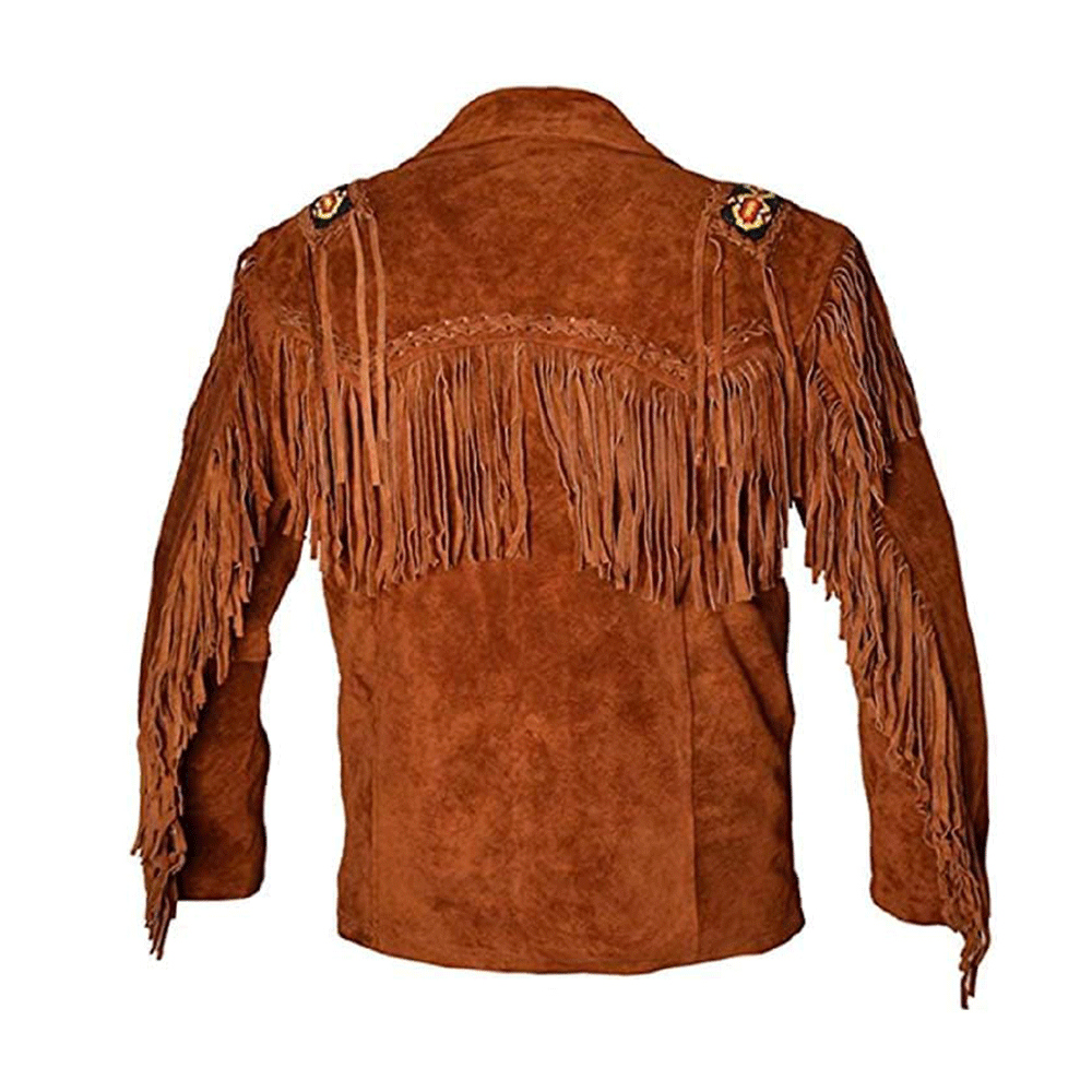 Western Brown Suede Leather Fringe Beaded Jacket Cowboy Jacket LWJ2130