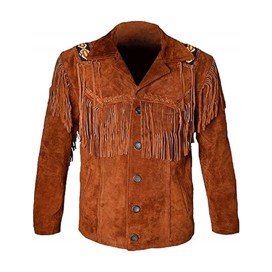 Western Brown Suede Leather Fringe Beaded Jacket Cowboy Jacket LWJ2130