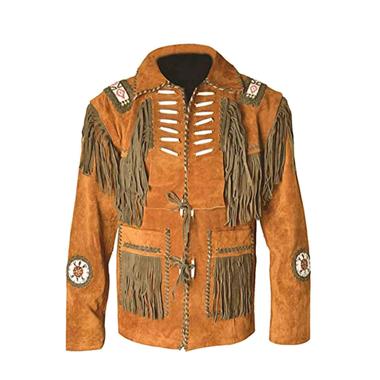 Western Brown Suede Leather Fringe Beaded Jacket Cowboy Jacket LWJ1540