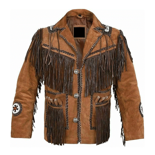 Western Brown Suede Leather Fringe Beaded Jacket Cowboy Jacket LWJ1550