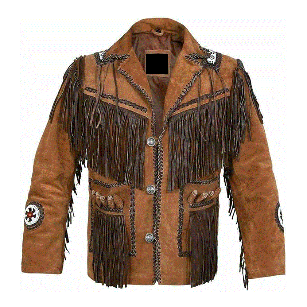 Western Brown Suede Leather Fringe Beaded Jacket Cowboy Jacket LWJ1550