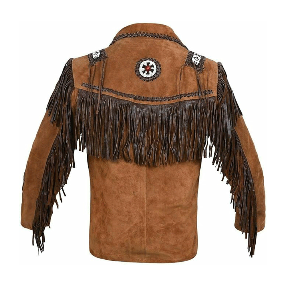 Western Brown Suede Leather Fringe Beaded Jacket Cowboy Jacket LWJ1550