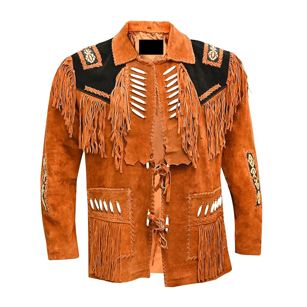 Western Brown Suede Leather Fringe Beaded Jacket Cowboy Jacket LWJ1560