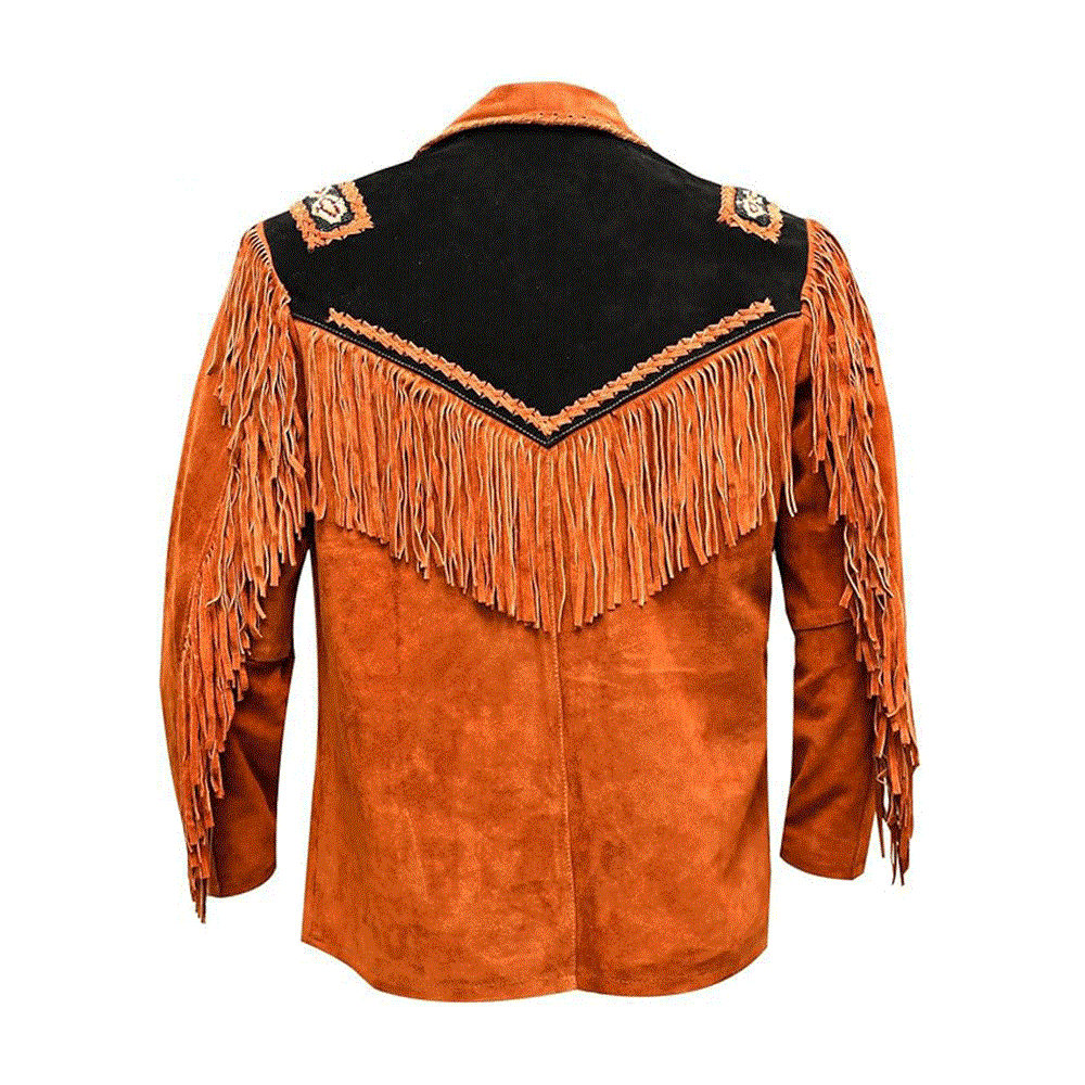 Western Brown Suede Leather Fringe Beaded Jacket Cowboy Jacket LWJ1560