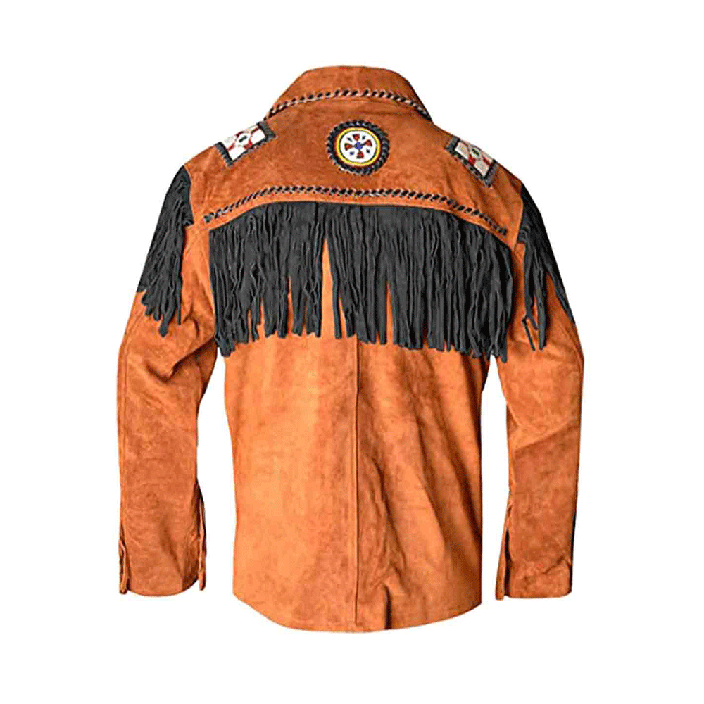 Western Brown Suede Leather Fringe Eagle Beaded Jacket Cowboy Jacket LWJ1570
