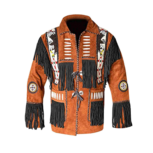 Western Brown Suede Leather Fringe Eagle Beaded Jacket Cowboy Jacket LWJ1570