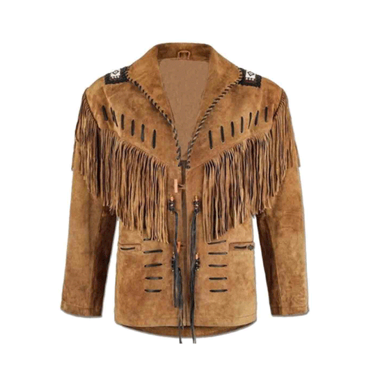 Western Brown Suede Leather Fringe Beaded Jacket Cowboy Jacket LWJ1580