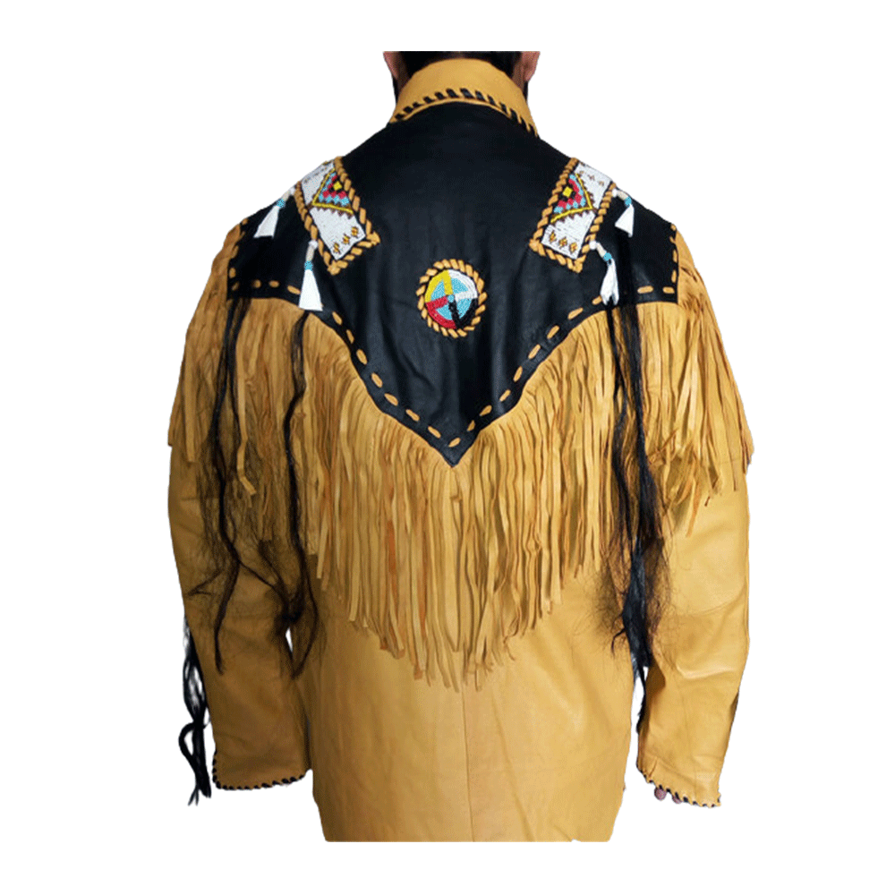 Western Brown Fringe Beaded Leather Jacket Cowboy Jacket LWJ1200