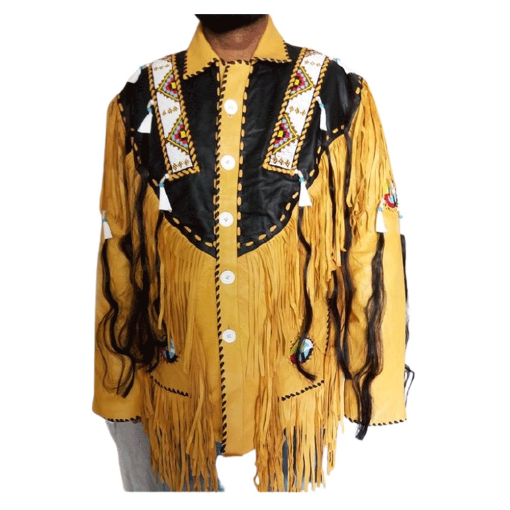 Western Brown Fringe Beaded Leather Jacket Cowboy Jacket LWJ1200