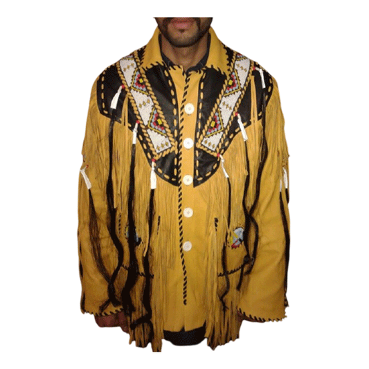 Western Brown Fringe Beaded Leather Jacket Cowboy Jacket LWJ1220