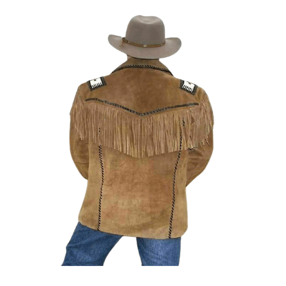 Western Brown Suede Leather Fringe Beaded Jacket Cowboy Jacket LWJ1720
