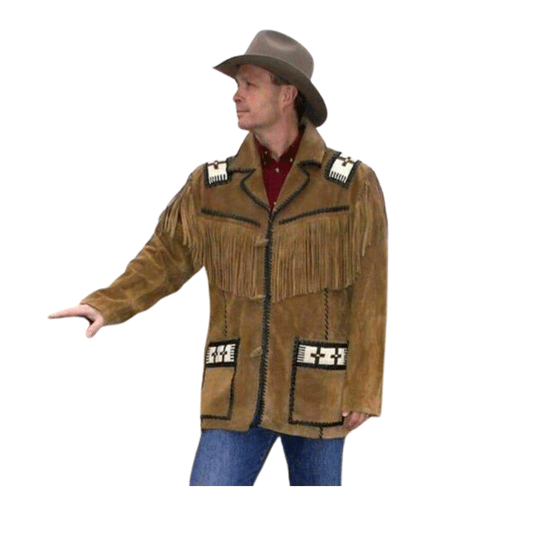 Western Brown Suede Leather Fringe Beaded Jacket Cowboy Jacket LWJ1720