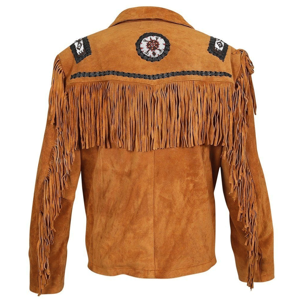 Western Brown Suede Leather Fringe Beaded Jacket Cowboy Jacket LWJ1820