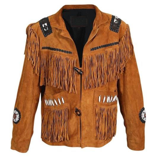 Western Brown Suede Leather Fringe Beaded Jacket Cowboy Jacket LWJ1820