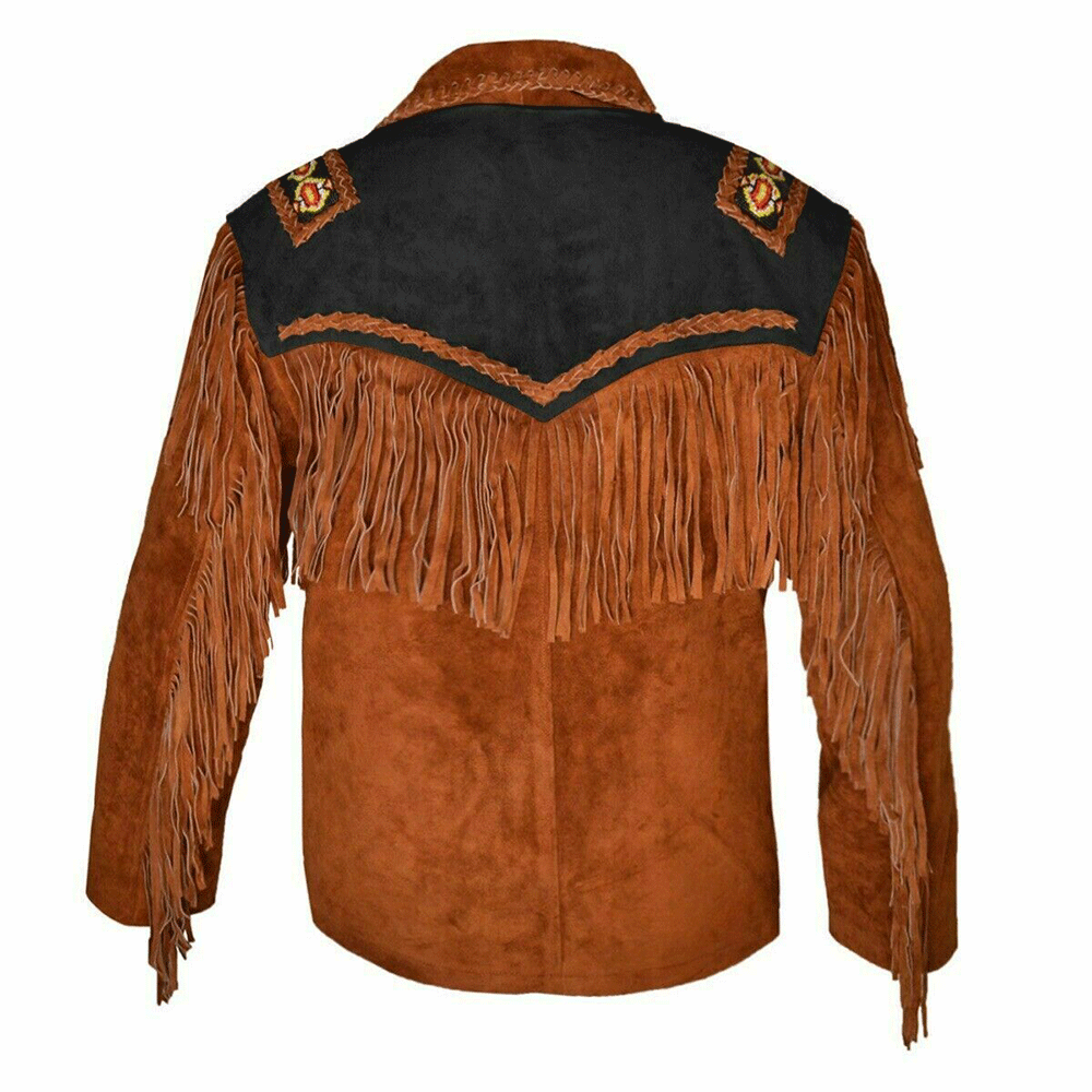 Western Brown Suede Leather Fringe Beaded Jacket Cowboy Jacket LWJ1670