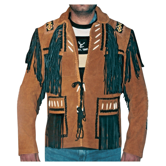 Western Brown Suede Leather Fringe Beaded Jacket Cowboy Jacket LWJ1780