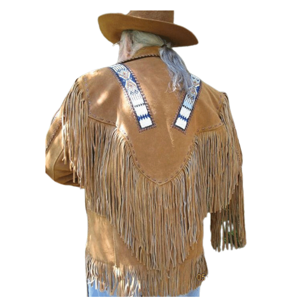 Western Brown Suede Leather Fringe Beaded Jacket Cowboy Jacket LWJ1800