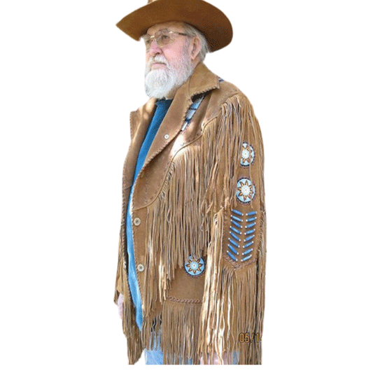 Western Brown Suede Leather Fringe Beaded Jacket Cowboy Jacket LWJ1800