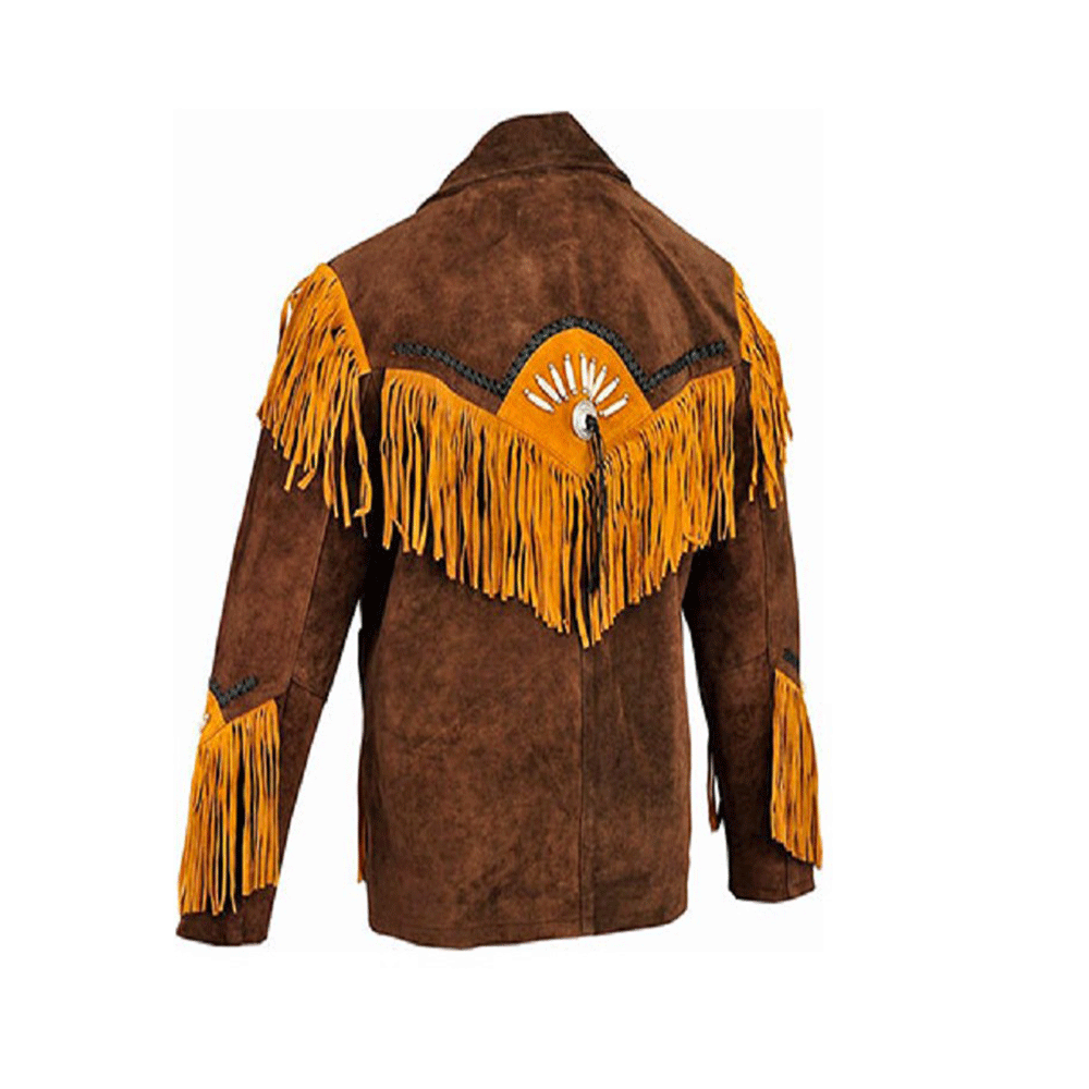 Western Brown Suede Leather Fringe Beaded Jacket Cowboy Jacket LWJ1690
