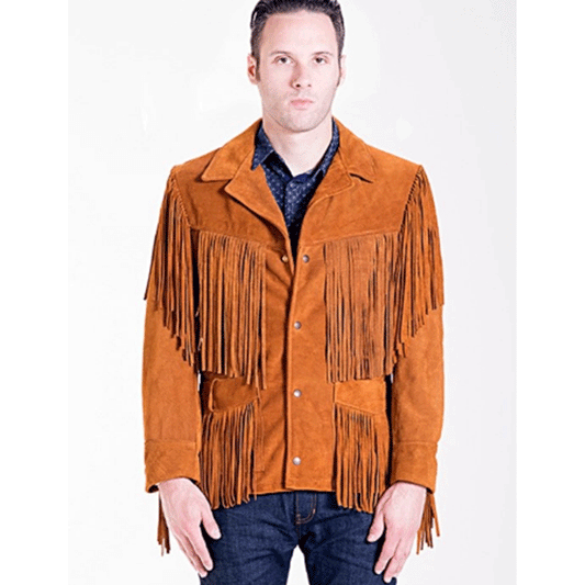 Western Brown Suede Leather Fringe Jacket Cowboy Jacket LWJ2180