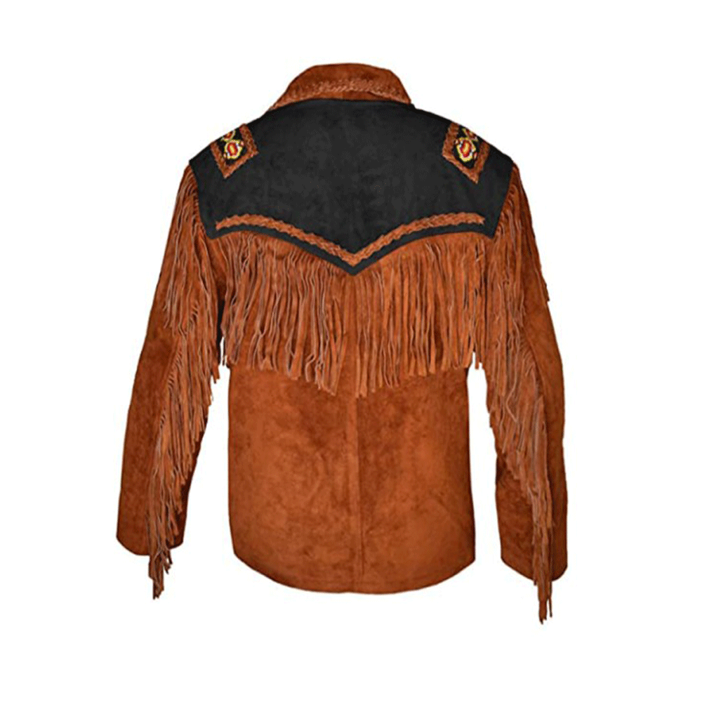 Western Brown Suede Leather Fringe Beaded Jacket Cowboy Jacket LWJ1510