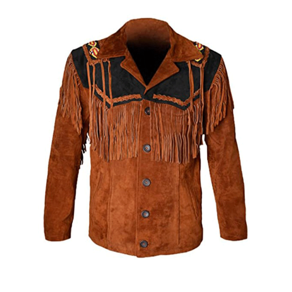 Western Brown Suede Leather Fringe Beaded Jacket Cowboy Jacket LWJ1510