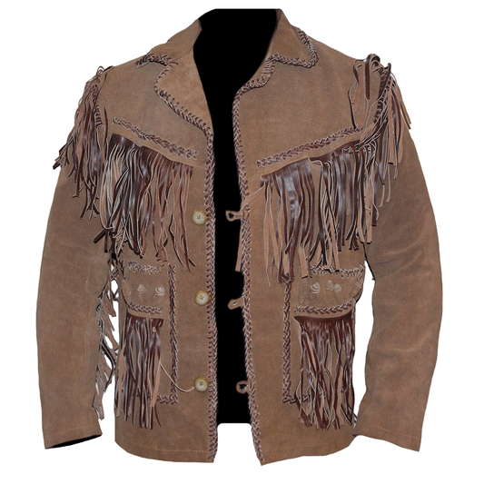 Western Brown Suede Leather Fringe Jacket Cowboy Jacket LWJ3310