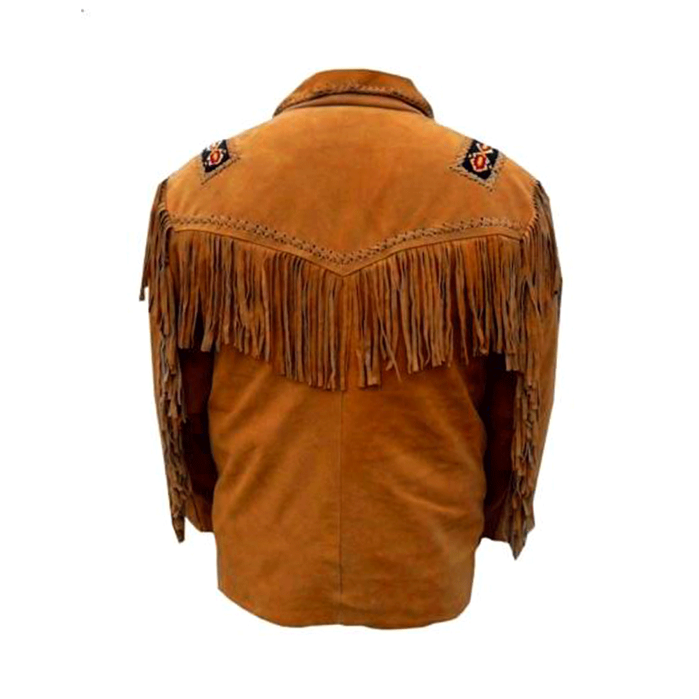 Western Brown Suede Leather Fringe Beaded Jacket Cowboy Jacket LWJ1940