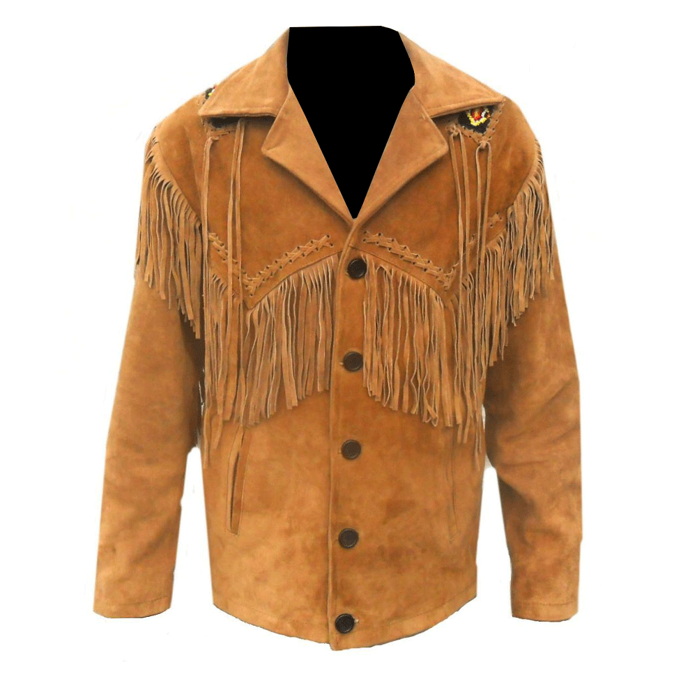 Western Brown Suede Leather Fringe Beaded Jacket Cowboy Jacket LWJ1950