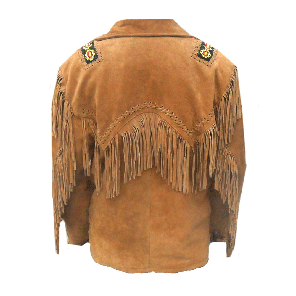 Western Brown Suede Leather Fringe Beaded Jacket Cowboy Jacket LWJ1950