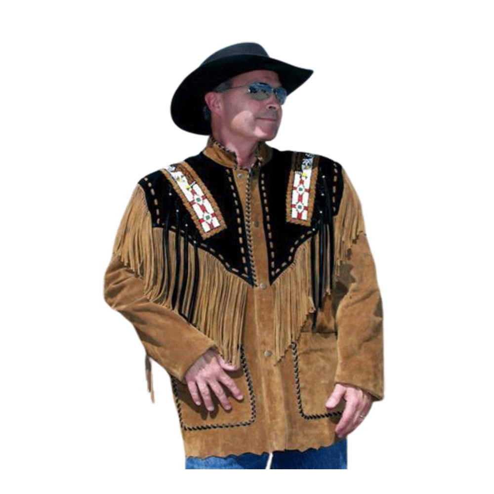 Western Brown Suede Leather Fringe Beaded Jacket Cowboy Jacket LWJ1920