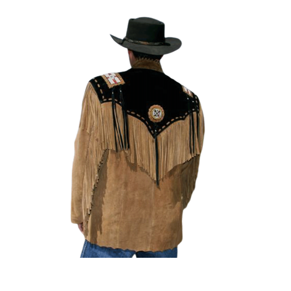 Western Brown Suede Leather Fringe Beaded Jacket Cowboy Jacket LWJ1920