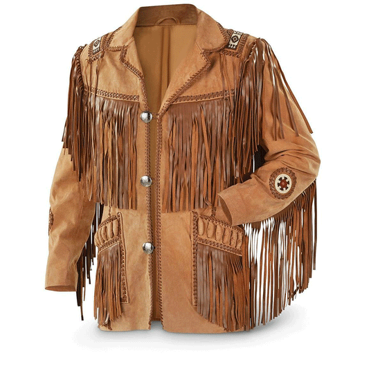 Western Brown Suede Leather Fringe Beaded Jacket Cowboy Jacket LWJ1910
