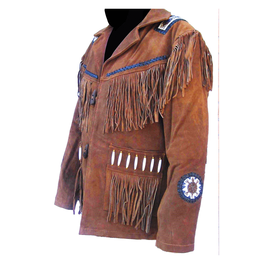 Western Brown Suede Leather Fringe Beaded Jacket Cowboy Jacket LWJ1900