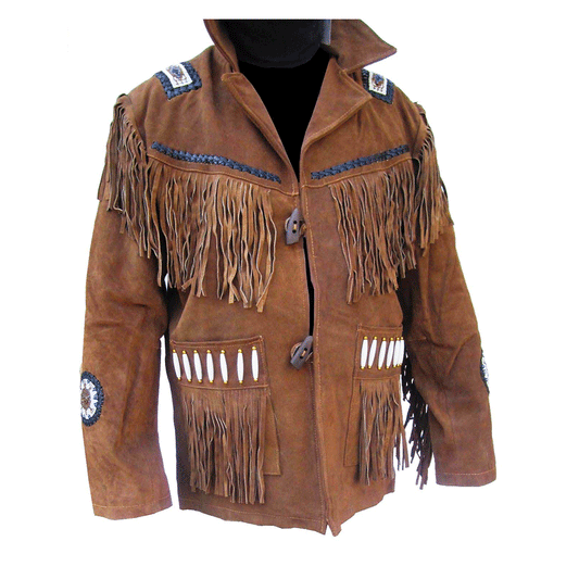 Western Brown Suede Leather Fringe Beaded Jacket Cowboy Jacket LWJ1900