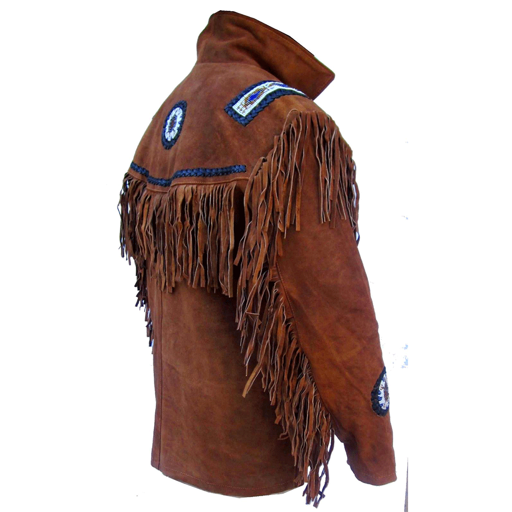 Western Brown Suede Leather Fringe Beaded Jacket Cowboy Jacket LWJ1900