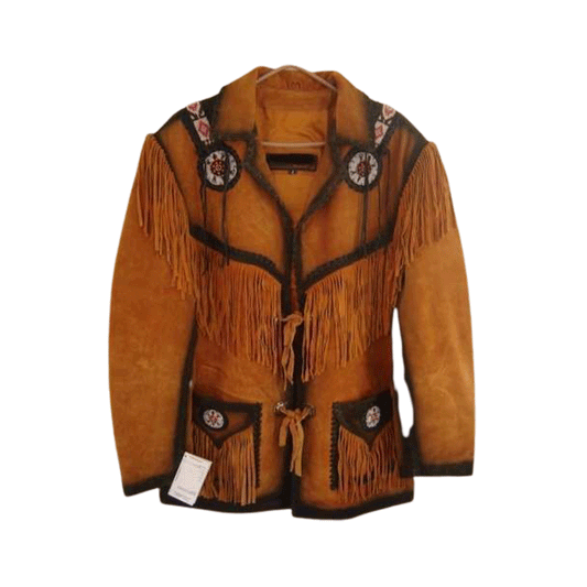 Western Brown Suede Leather Fringe Beaded Jacket Cowboy Jacket LWJ1860