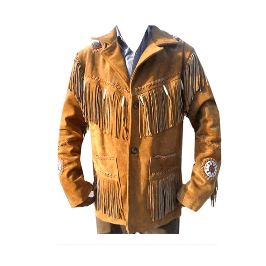 Western Brown Suede Leather Fringe Beaded Jacket Cowboy Jacket LWJ1830