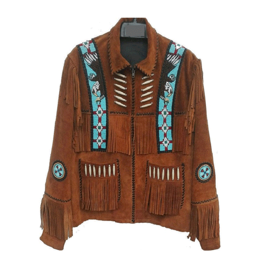 Western Brown Suede Leather Fringe Eagle Beaded Jacket Cowboy Jacket LWJ1660
