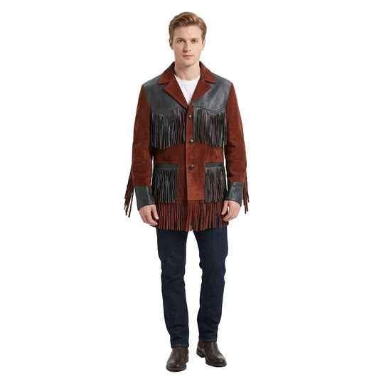 Western Brown Suede Leather Fringe Jacket Cowboy Jacket LWJ2200