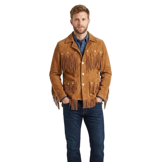Western Brown Suede Leather Fringe Jacket Cowboy Jacket LWJ3110