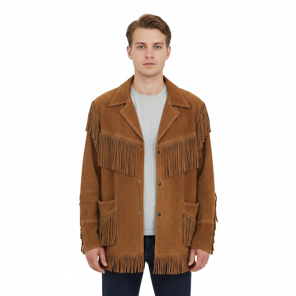 Western Brown Suede Leather Fringe Jacket Cowboy Jacket LWJ2170