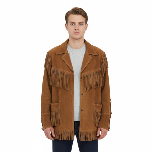 Western Brown Suede Leather Fringe Jacket Cowboy Jacket LWJ2170